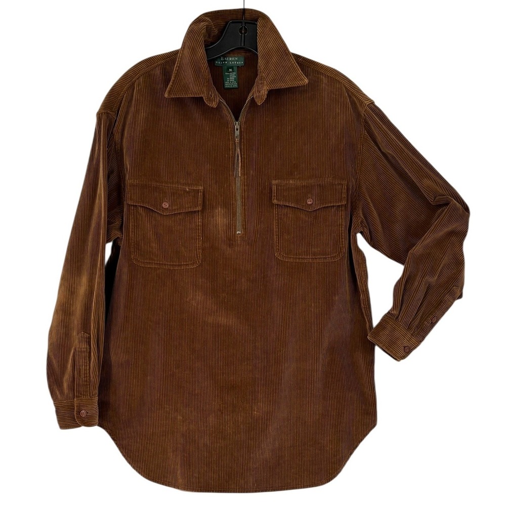 Lauren Ralph Lauren Corduroy Pullover Women M Brown Excellent Quarter Zip Top
